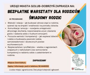 Plakat zapraszający na warsztaty "Świadomy Rodzic"