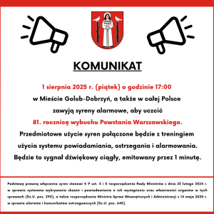 Komunikat o włączeniu syren 1 sierpnia 2025 r.