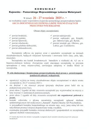 Treść komunikatu na temat akcji szczepienia lisów