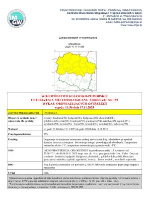 Ostrzeżenie o oblodzeniu 17.11.2025 r.