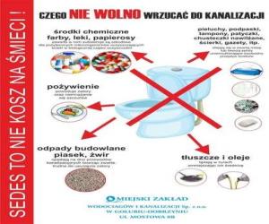 plakat z informacją czego nie wrzucać do kanalizacji