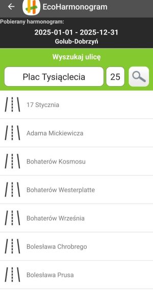 wpisanie ulicy na aplikacji