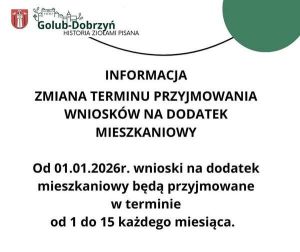 informacja o zmianie terminu przyjmowania wniosków na dodatek mieszkaniowy