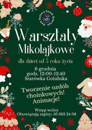 plakat z informacjami o warsztatach mikołajkowych