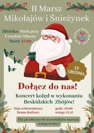 plakat z informacją o II Marszu Mikołajów i Śnieżynek