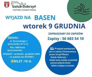 plakat z informacja o wyjeżdzie na basen w dniu 9 grudnia 2025