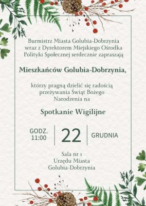 plakat z informacja o Spotkaniu Wigilijnym dla Mieszkańców Golubia-Dobrzynia