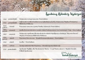 plakat z informacją o tygodniowym planie wydarzeń