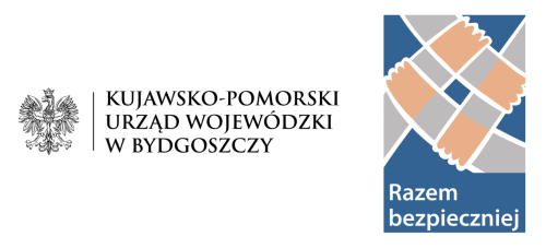 Logo Kujawsko-Pomorskiego Urzędu Wojewódzkiego w Bydgoszczy oraz projektu "Razem Bezpieczniej"
