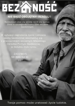 plakat z informacją o pomocy dla osób bezdomnych