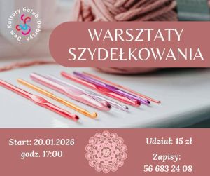 plakat z informacjami o warsztatach szydełkowania