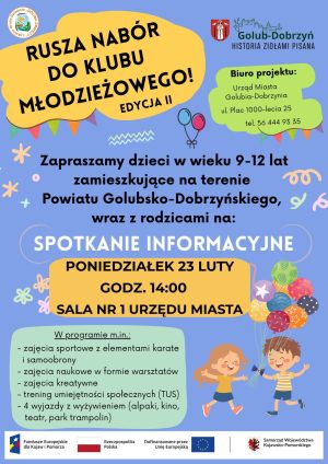 plakat z informacją o spotkaniu dot. naboru do Klubu Młodzieżowego edycja II