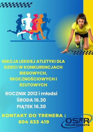 plakat z informacja o zapisach do sekcji lekkoatletykidla dzieci