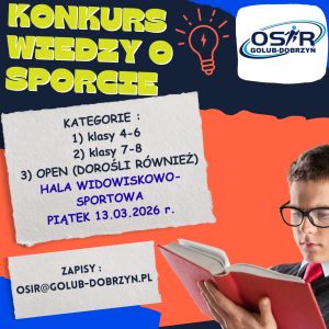 plakat z informacjami o konkursie wiedzy o sporcie
