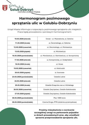 plakat z informacją o harmonogramie sprzatania ulic