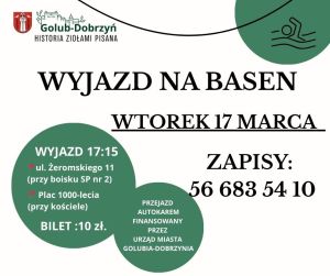 plakat z informacją o wyjeździe na basen