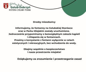 informacja o zakazie kąpieli w fontannie