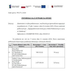 informacja z otwarcia ofert