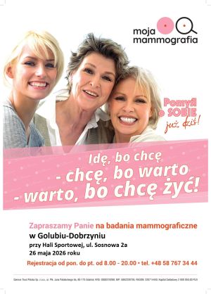 plakat z informacją o bezpłatnej  mammografi