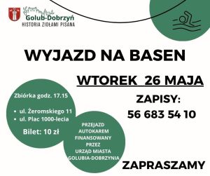 plakat z informacją o wyjeździe na basen
