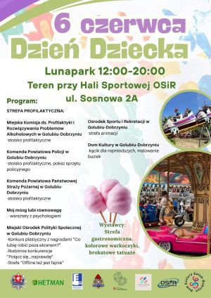 plakat z informacją o atrakcjach w Dniu Dziecka 6 czerwca