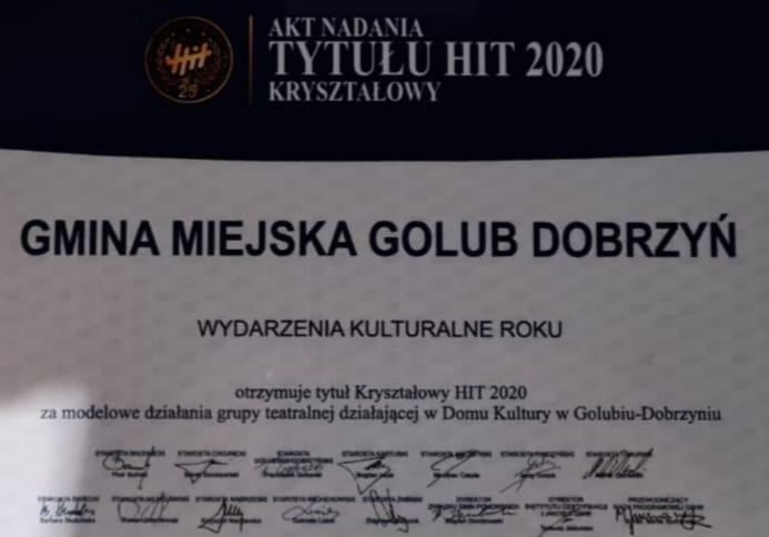 KRYSZTAŁOWY HIT 2020 DLA GOLUBIA-DOBRZYNIA