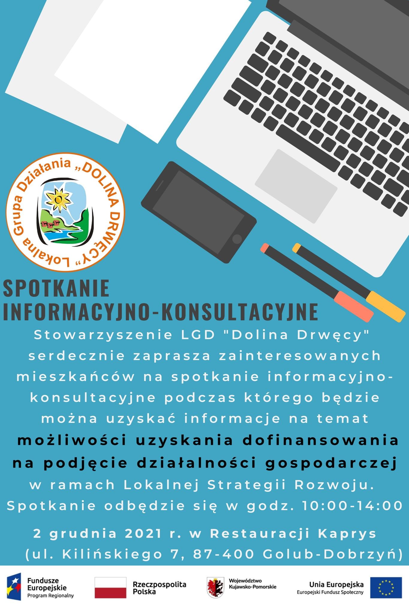 Zaproszenie na spotkanie informacyjno-konsultacyjne Lokalnej Grupy Działania "Dolina Drwęcy" - możliwość uzyskania dofinansowania na podjęcie działalności gospodarczej