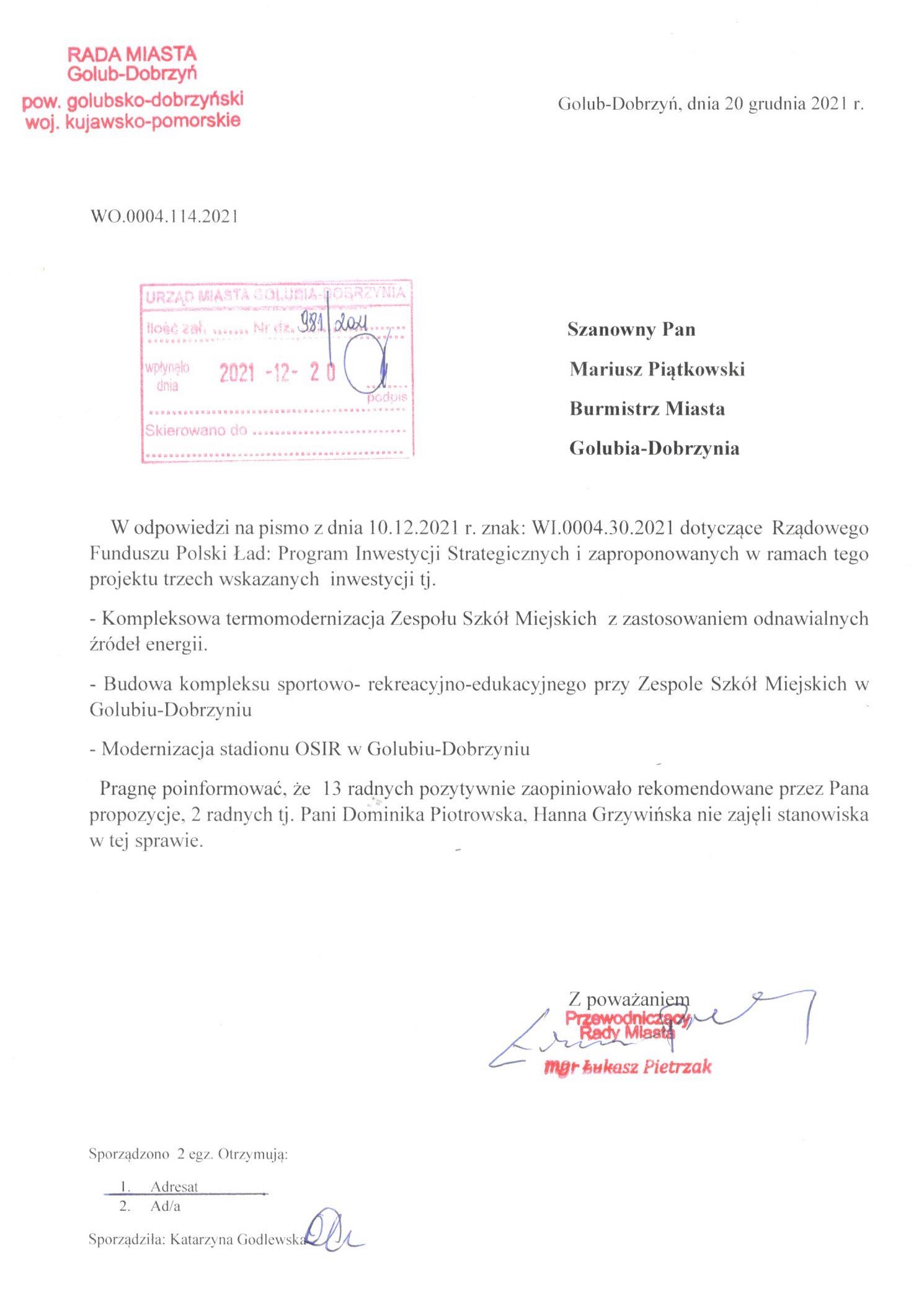 POLSKI ŁAD - Radni podjęli decyzję