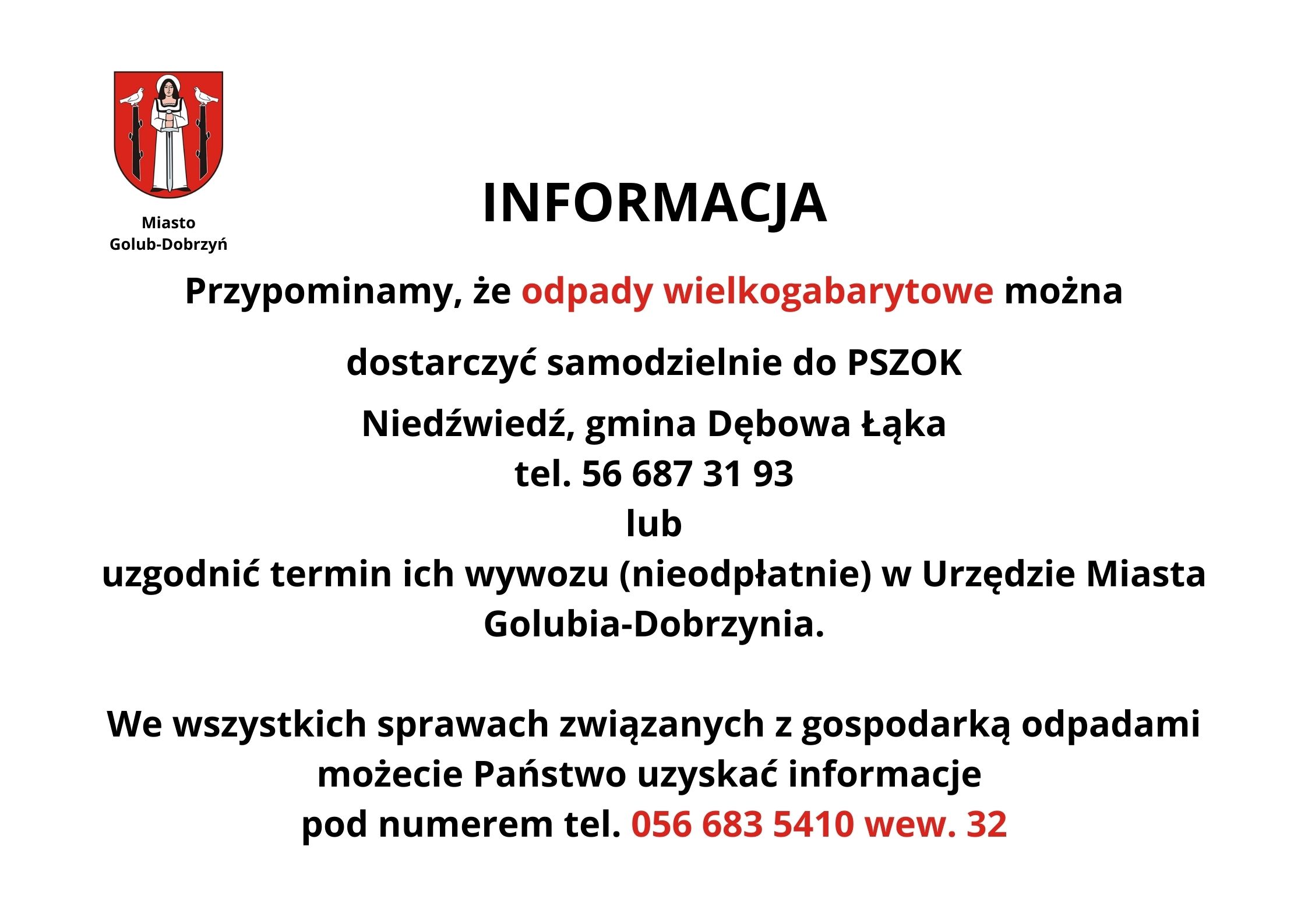 Odbiór odpadów wielkogabarytowych w Golubiu-Dobrzyniu - informacja