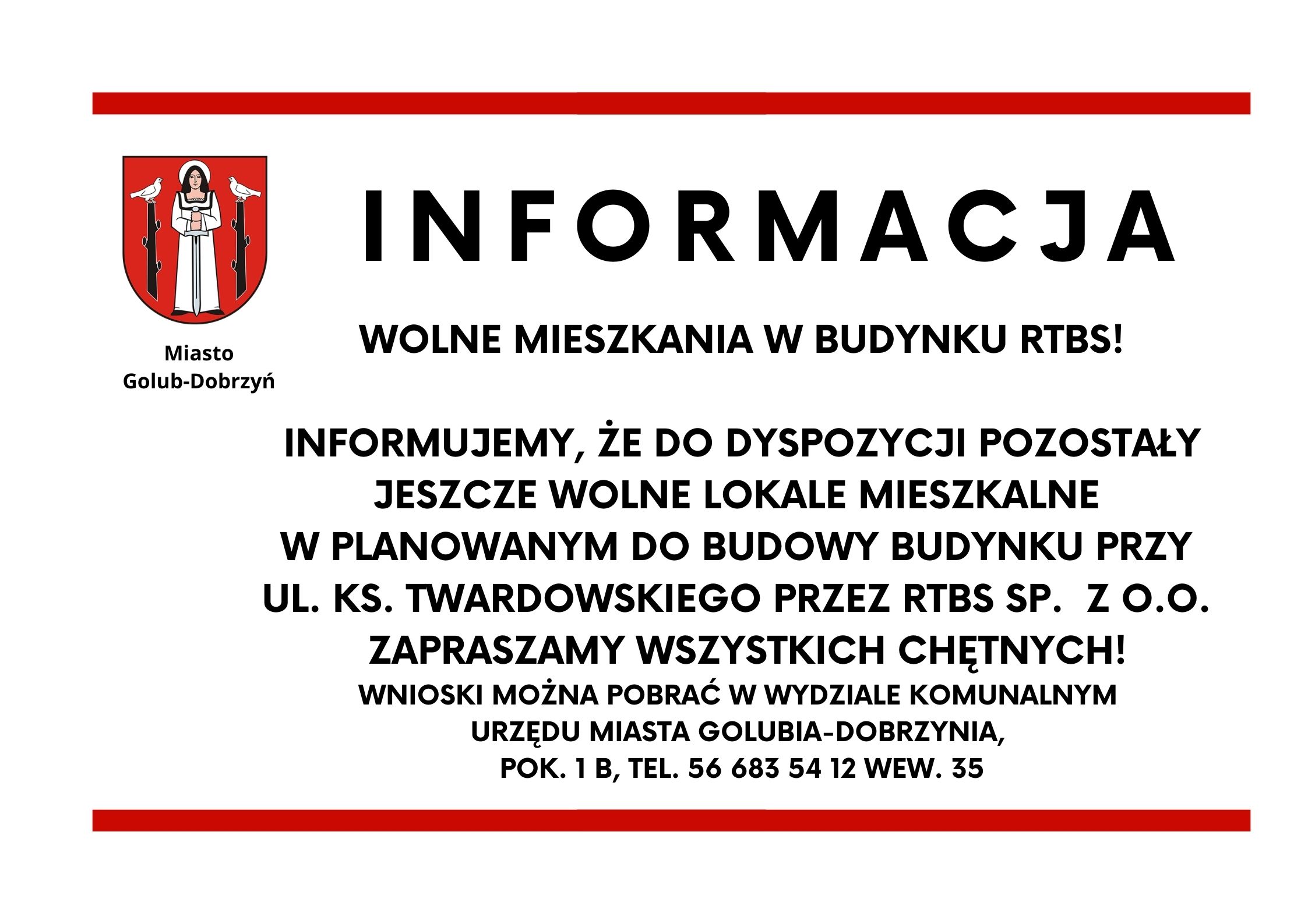 INFORMACJA - WOLNE MIESZKANIA W BUDYNKU RTBS!