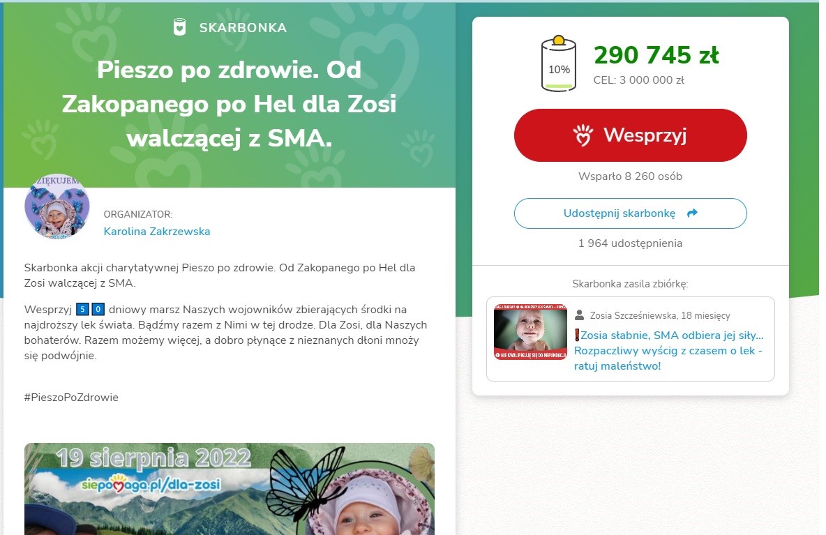 Pieszo po zdrowie dla Zosi chorej na SMA