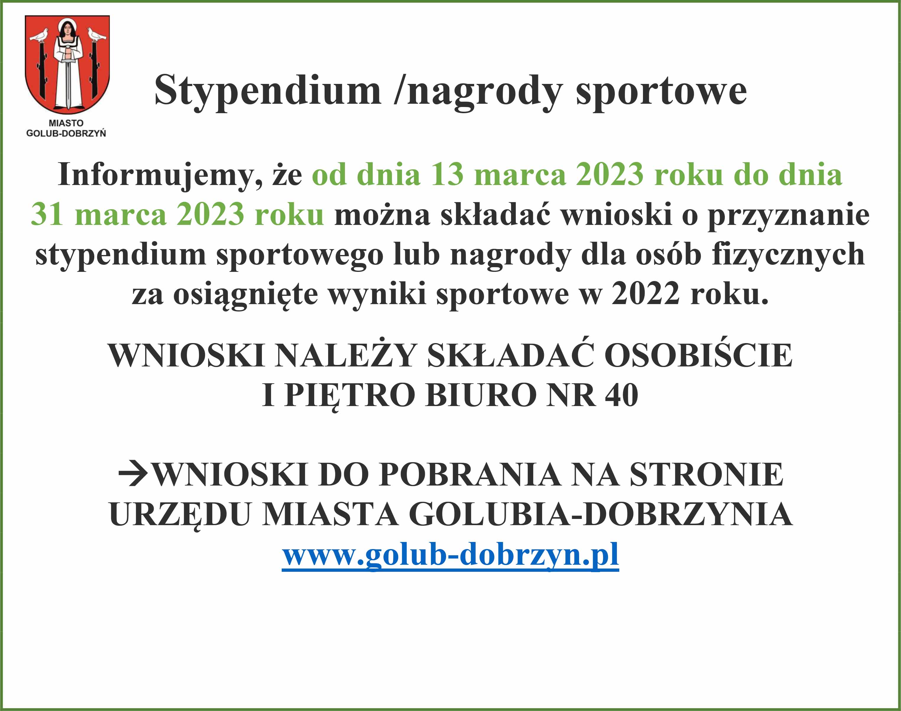 Stypendia w 2023 roku za osiągnięte wyniki sportowe w 2022 roku