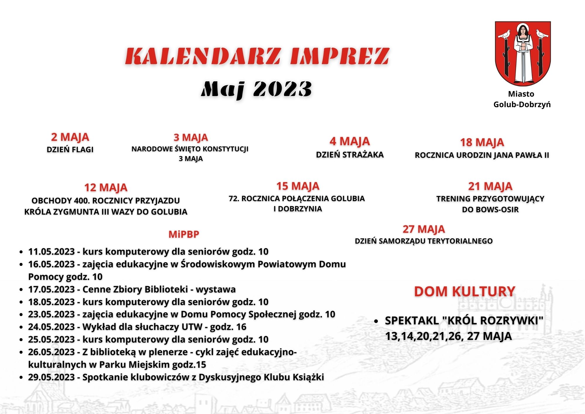 KALENDARZ WYDARZEŃ MAJ 2023