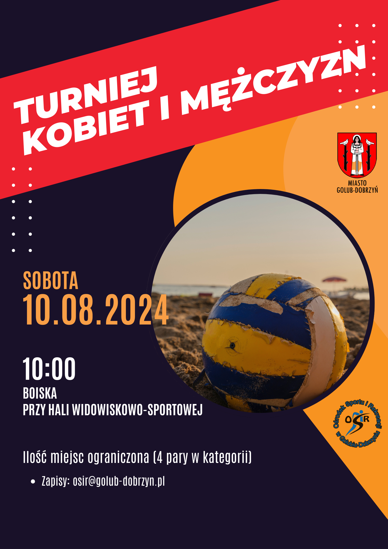 ZAPRASZAMY NA TURNIEJ SIATKÓWKI PLAŻOWEJ KOBIET I MĘŻCZYZN