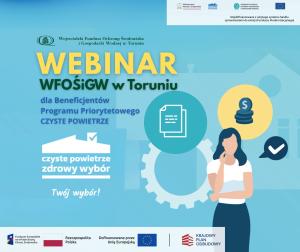 Plakat zapraszający na webinar dla beneficjentów programu "Czyste Powietrze"
