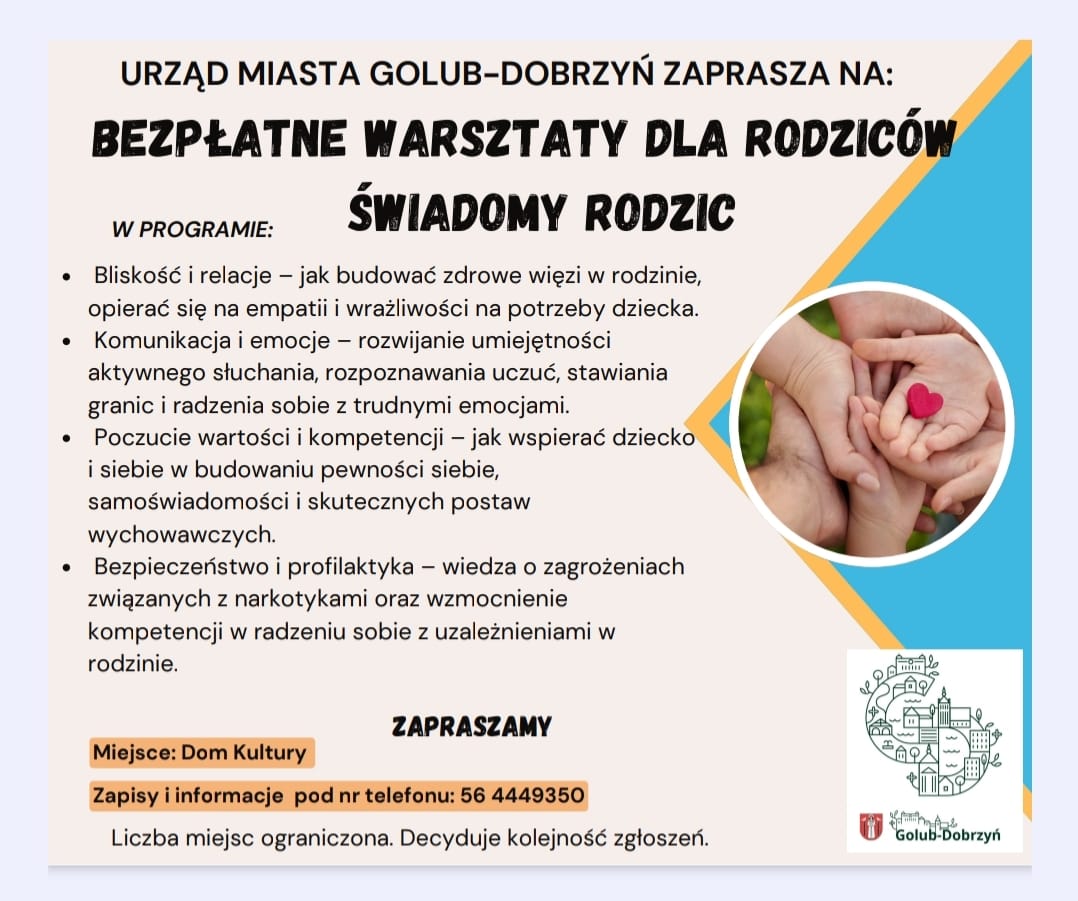 Plakat zapraszający na warsztaty "Świadomy Rodzic"