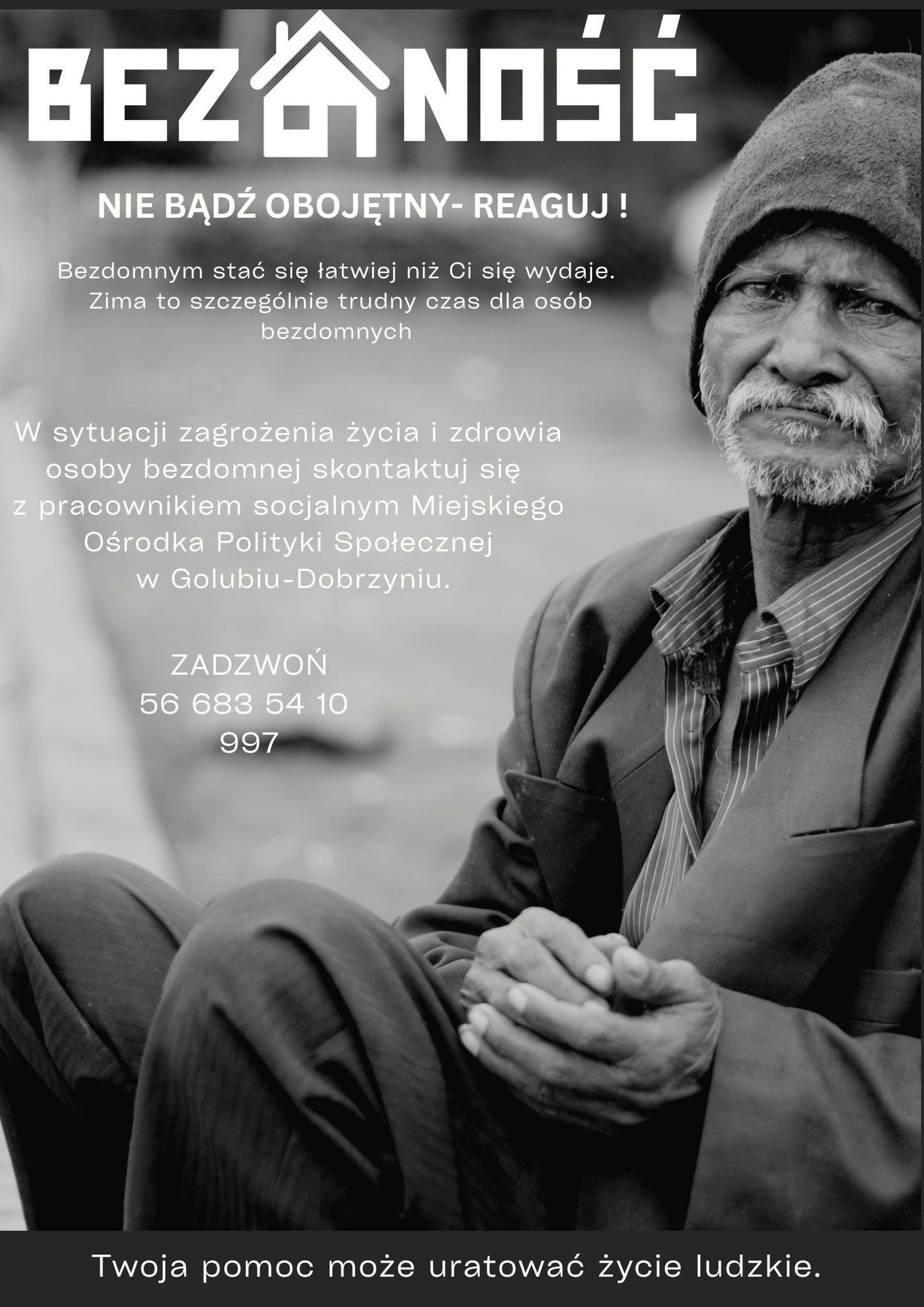plakat z informacją o pomocy dla osób bezdomnych