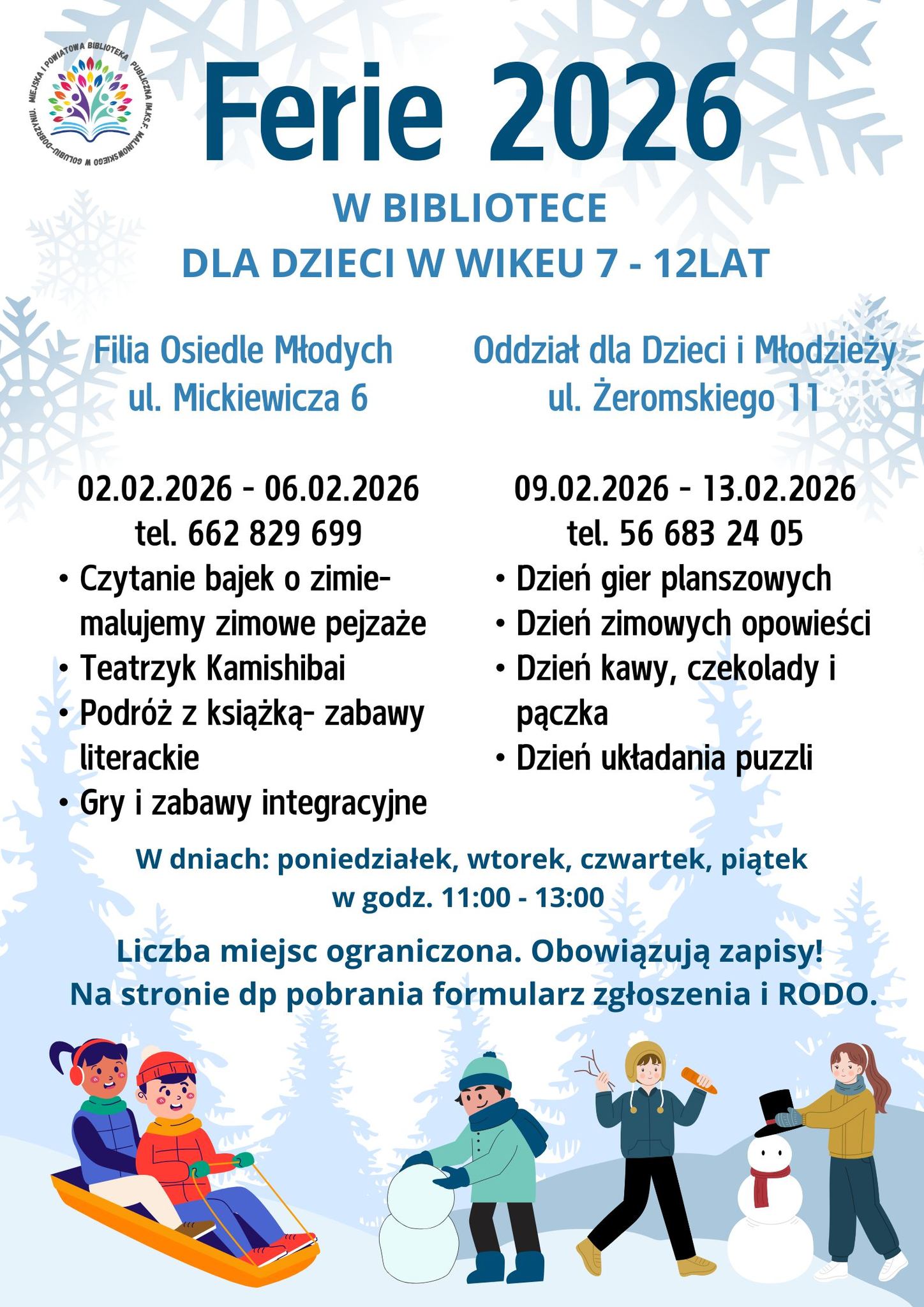 informacja na temat ferii w Bibliotece