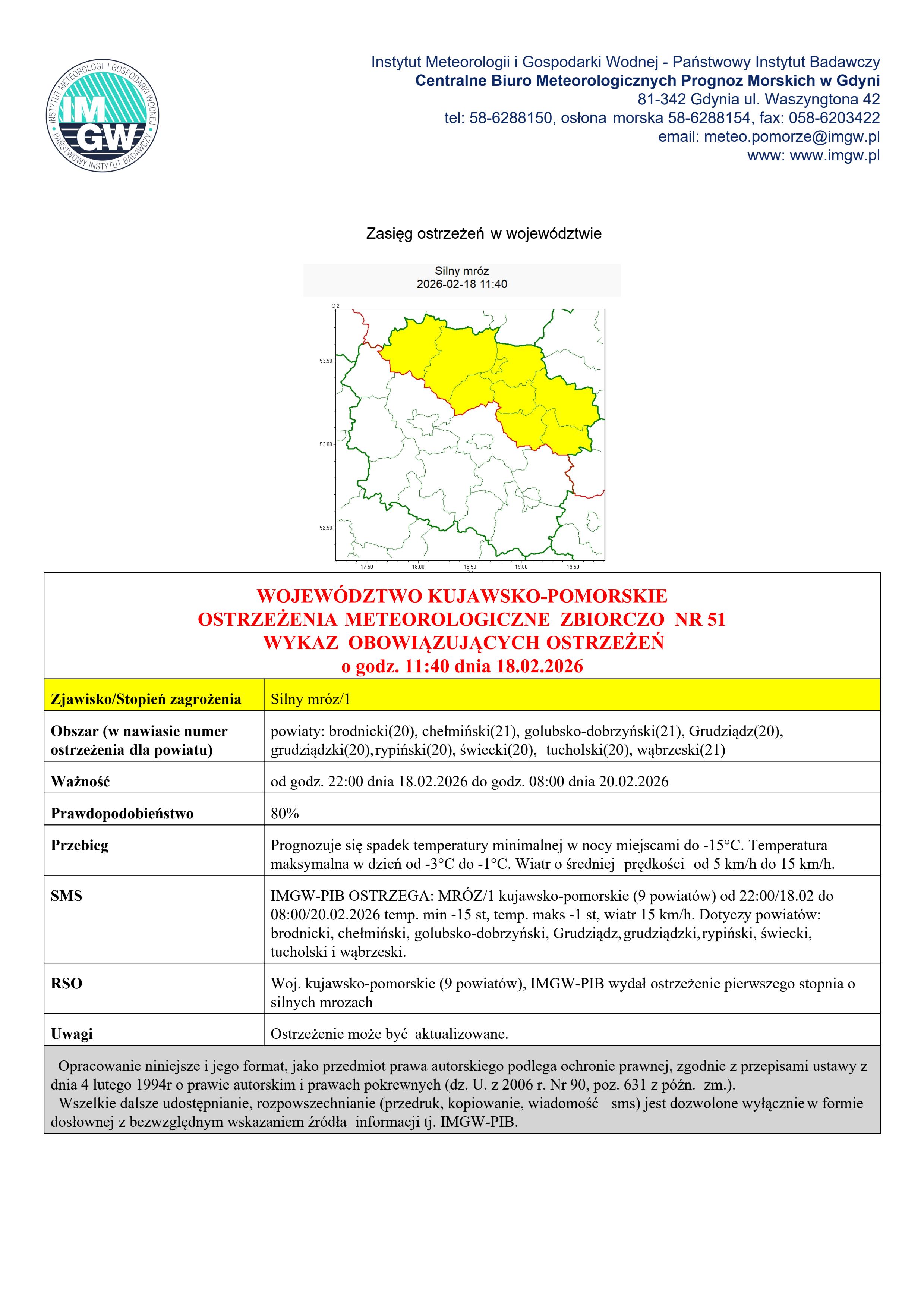 OSTRZEŻENIE METEOROLOGICZNE - SILNY MRÓZ