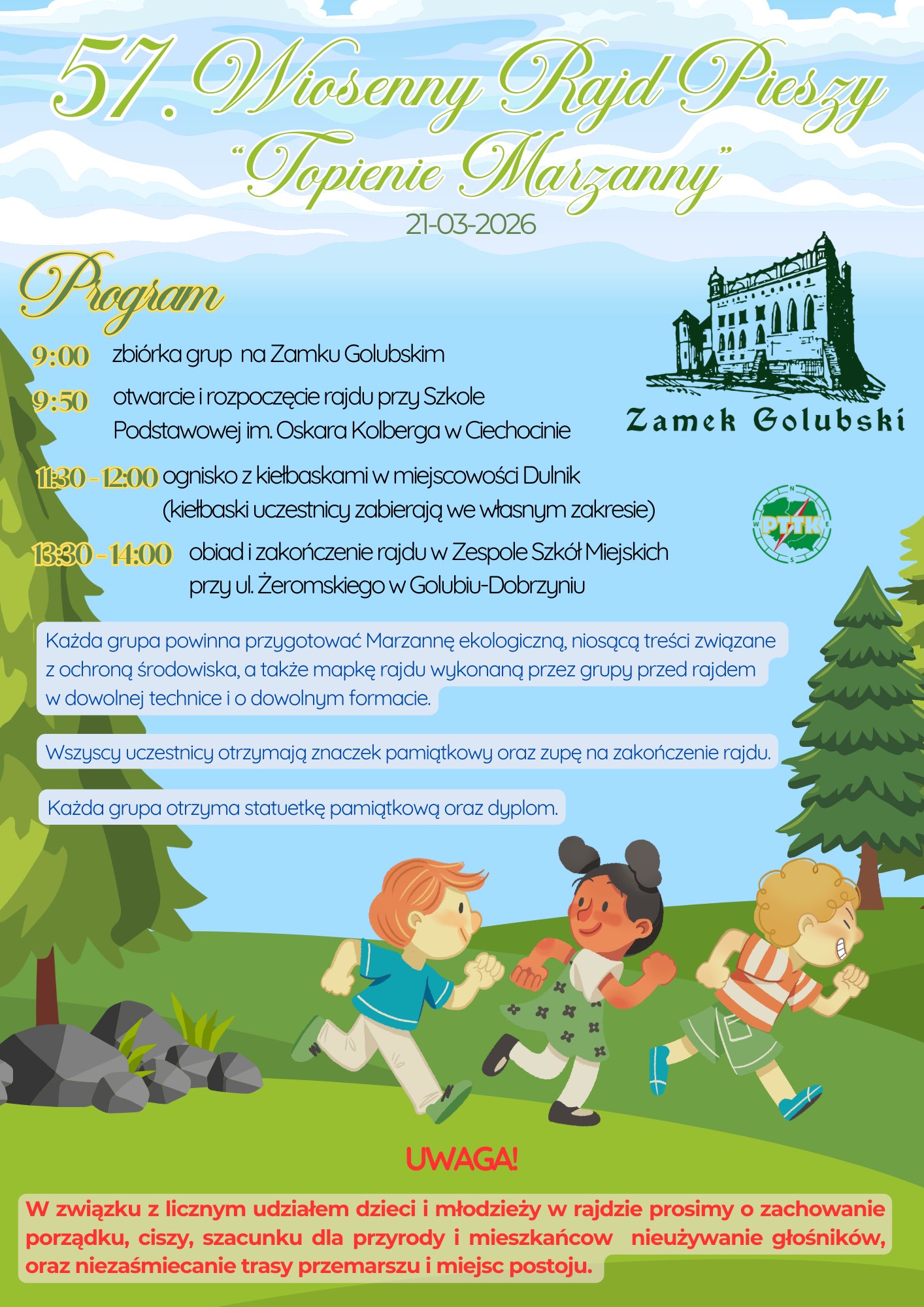 Szkoła Podstawowa nr 1 zaprasza na 57 Wiosenny Rajd Pieszych "Topienie Marzanny"