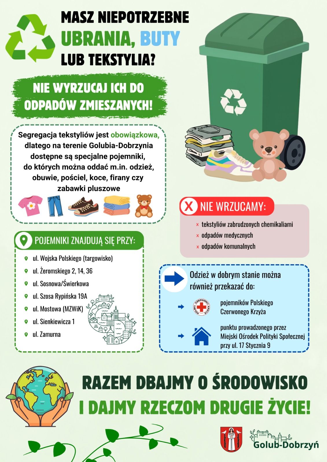 Masz niepotrzebne ubrania, buty lub tekstylia? Nie wyrzucaj ich do odpadów zmieszanych!