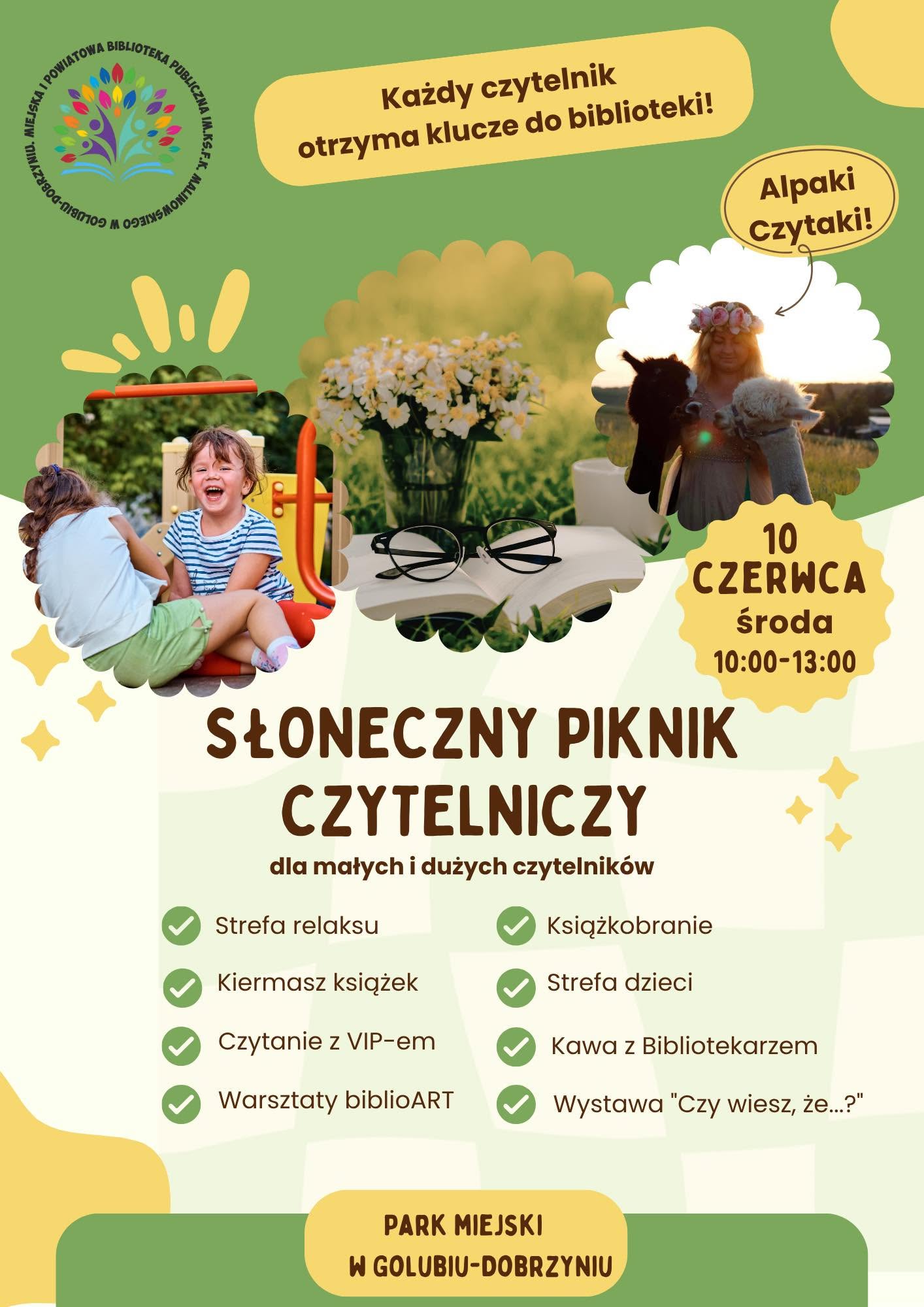 plakat z informacją o słonecznym pikniku czytelniczym